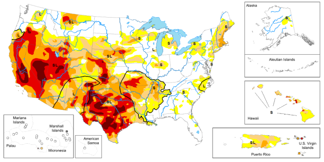 A map showing drought conditions.