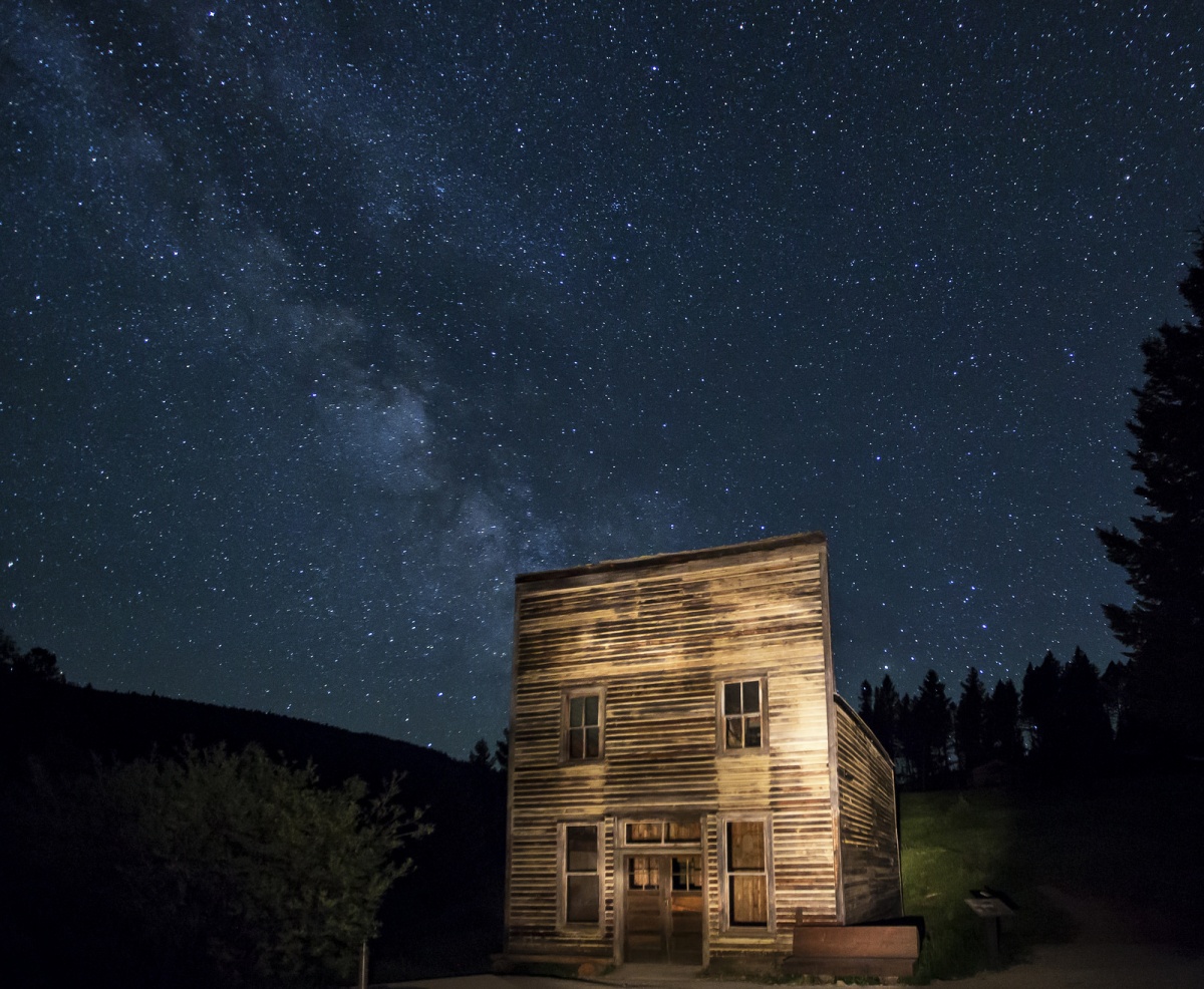 Garnet Ghost Town in Montana at night. Photo by Bob Wick, BLM.