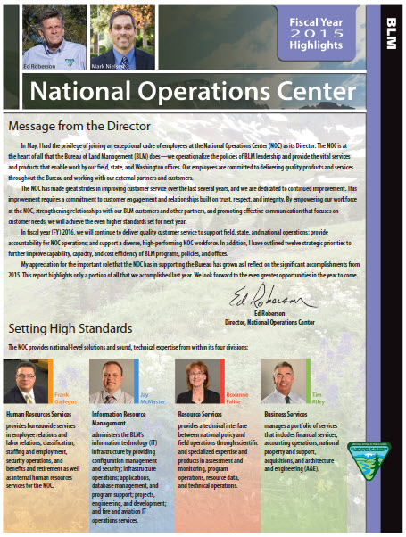 Cover of the National Operations Center 2015 Accomplishment Report
