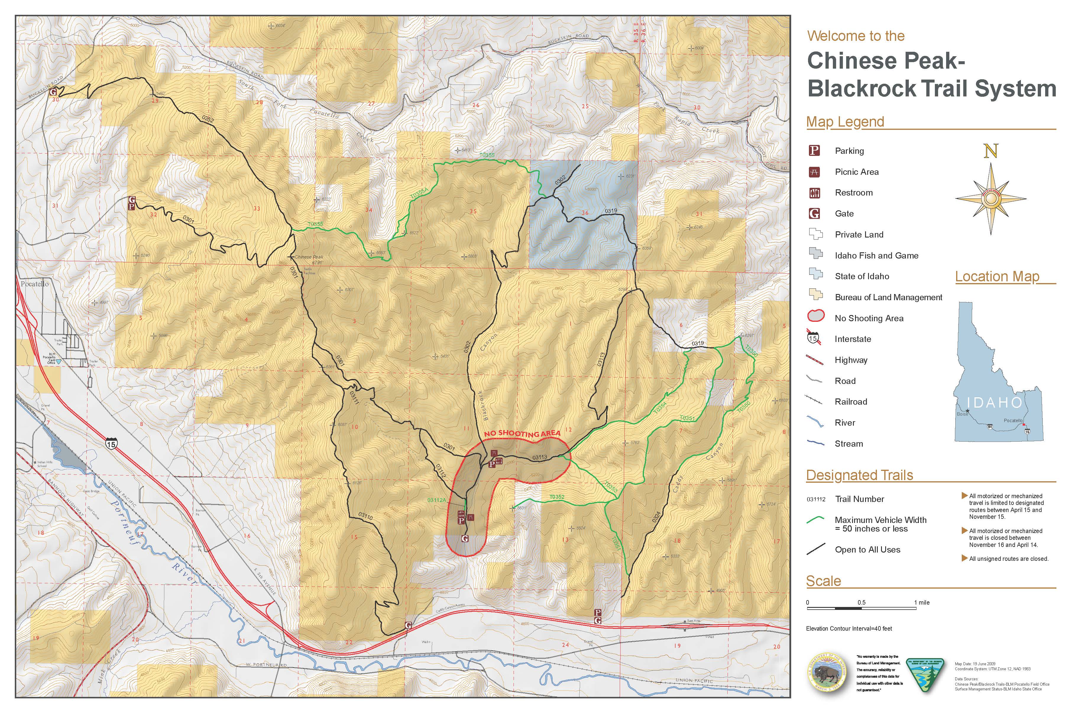 Media Center Public Room Idaho Chinese Peak Blackrock Trail System Georeferenced Travel Map 8167