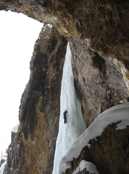 person climbing ice 