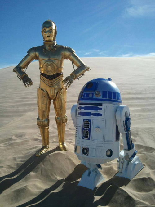 Actors dressed as R2D2 and C3PO at Imperial Sand Dunes in California, site of multiple Star Wars movie themes. Photo by J Vogel.