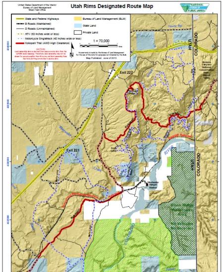 Utah Rims Designated Route Map - Kokopelli, Western Rim, Zion Curtain ...