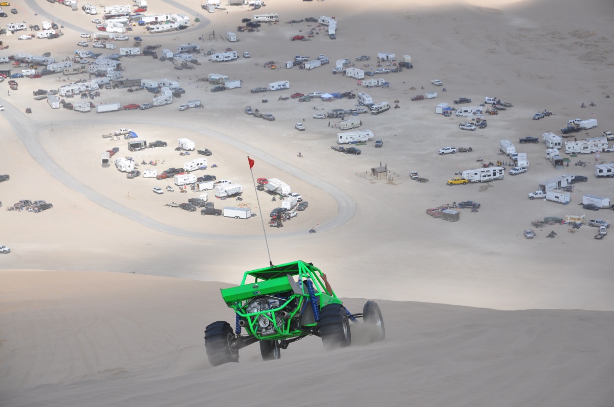 A dune-buggy drives down Sand Mountain at the Little Sahara Recreation Area.