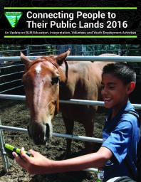 Cover of Connecting People to Public Lands 2016 shows young child taking a photo with a wild horse