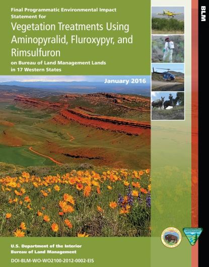 Cover of Final Programmatic Environmental Impact Statement National Vegetation Treatments Using Aminopyralid, Fluroxypyr, and Rimsulfuron on BLM Lands administered lands