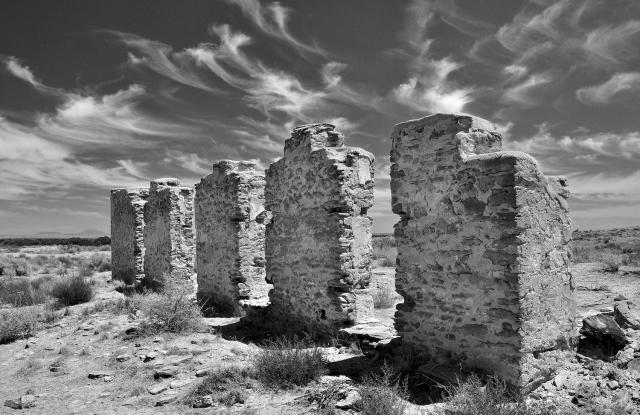 A black and white image of Fort Craig Historic site. 