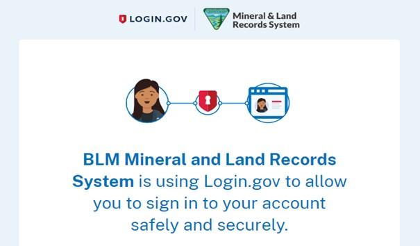 Login.gov screen shot for Minerals and lands Records System