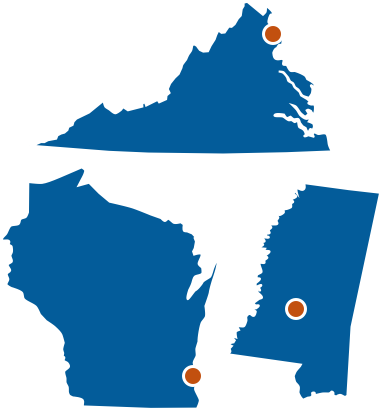 Basic drawing of office locations in the Eastern States state office
