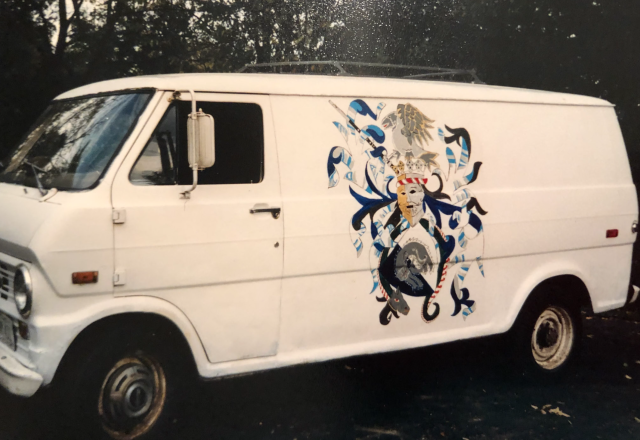 The one-ton panel van that Greg took from Cincinnati to Hays, Kansas, in 1989 features a hand-painted rendition of Jethro Tull’s Crest of a Knave album cover.