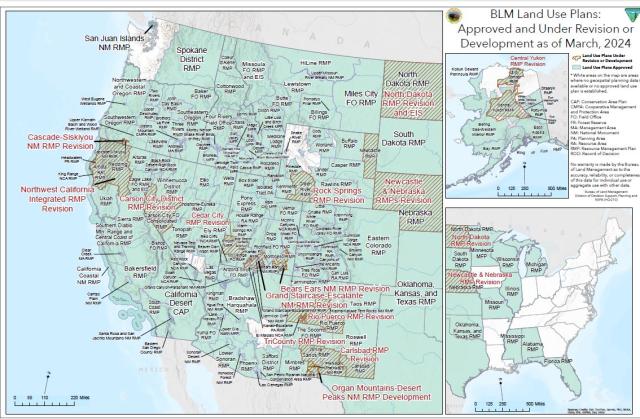 Map of all BLM land use plan areas in the United States.