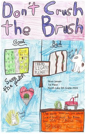 child's colorful crayon drawing with the words Don't Crush the Brush