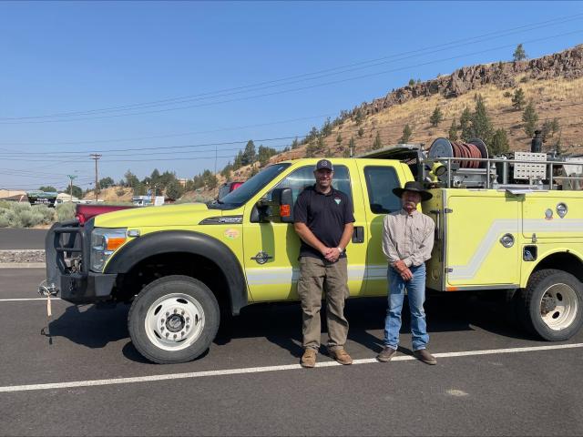 From left to right: James Purswell, Assistant Fire Management Officer, BLM Prineville District, and Reese Camara, Fire Supervisor for the Post-Paulina RFPA. 