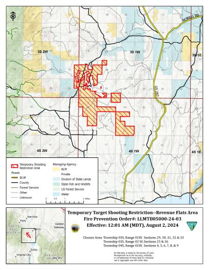 map showing restrictions area at Revenue Flats near Norris, MT