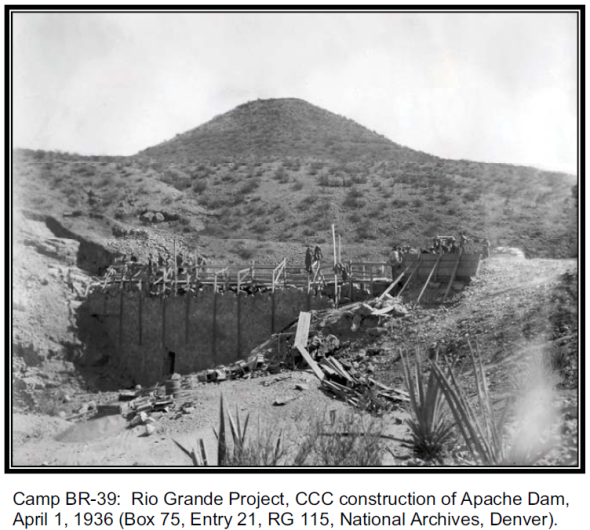 Camp BR-39 at the Rio Grande Project, Apache Dam in 1936. Photo Courtesy of the National Archives in Denver.