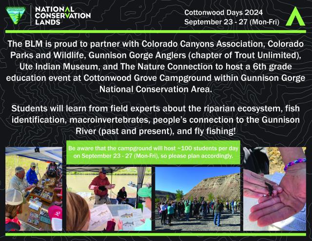 Cottonwood Days outdoor education event is happening in Gunnison Gorge NCA the week of September 23-27.