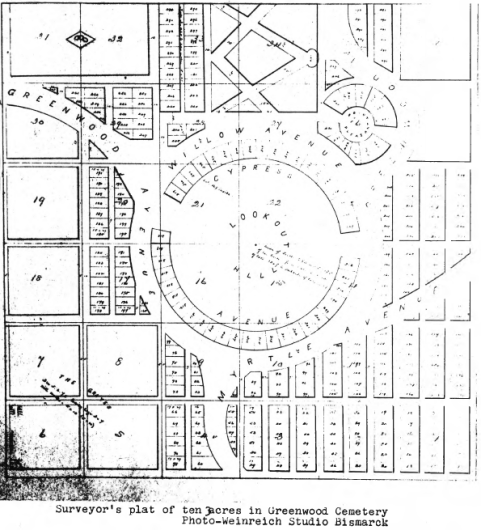 Surveyor's plat of 10 acres in Greenwood Cemetery.