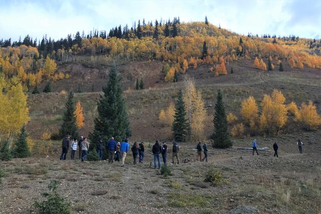 People start up the Bakers Park Trail being built in Silverton, CO