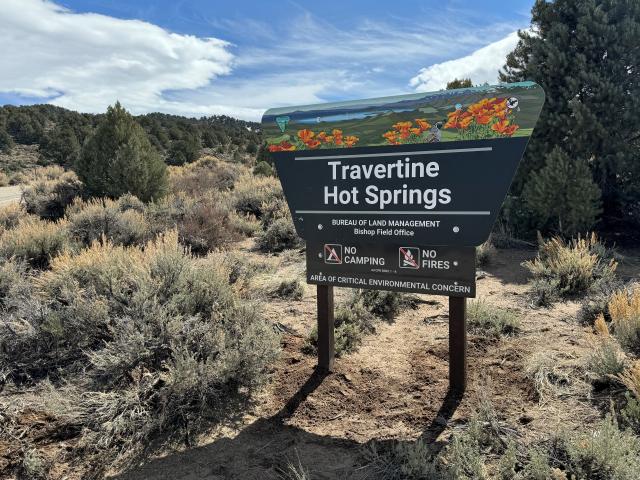 Sign for Travertine Hot Springs