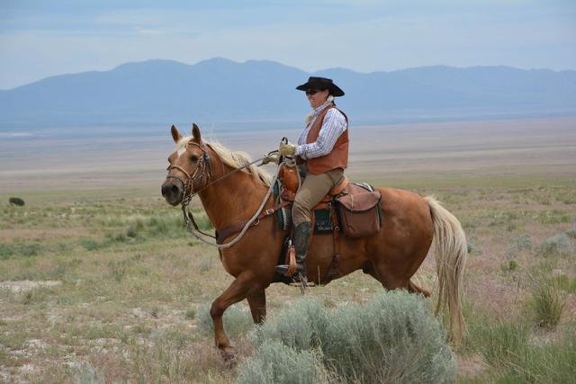 A horserider reenacting at the Pony Express trail in Utah.