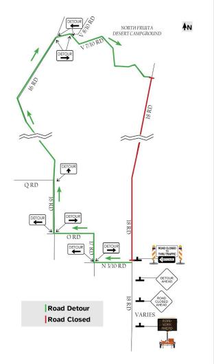 Map of 18 Road closure location and detour using 16 Road