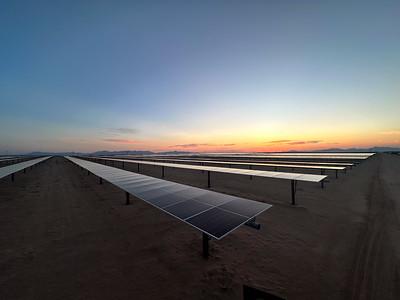 A solar array at sun rise