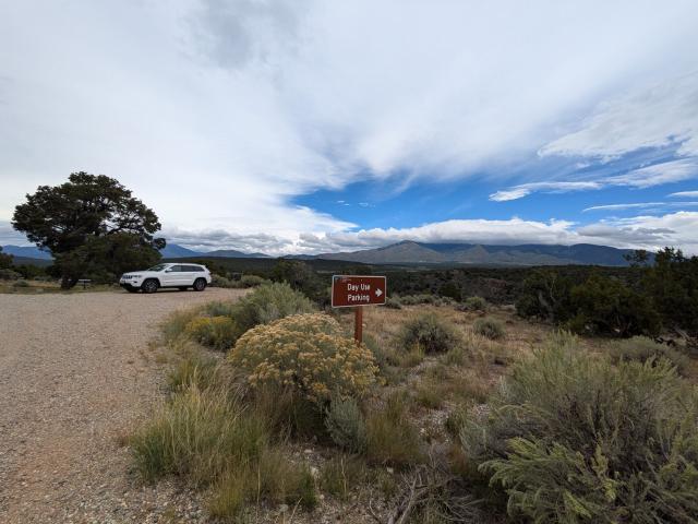 El Aguaje Day use area where visitors may park to enjoy the views or hike the two mile El Aguaje Trail.