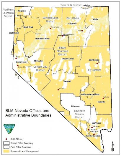 Nevada offices and administrative boundaries for Bureau of Land Management.
