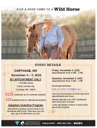 BLM to host Wild horse and Burro event in Carthage, Missouri