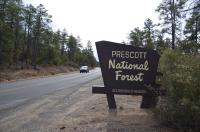 Prescott National Forest sign along a road