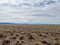 Photo of grassy flat desert land in Beaver County, Utah with blue sky and mountains in the background.