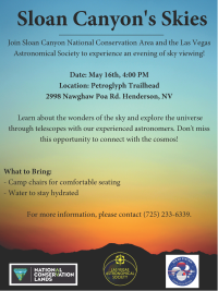 Flyer for May 16 sky-viewing event at Sloan Canyon NCA.