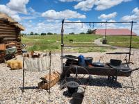 A replica pioneer encampment. 