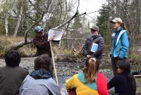 Hydrologists give students a presentation on the basics of hydrology.
