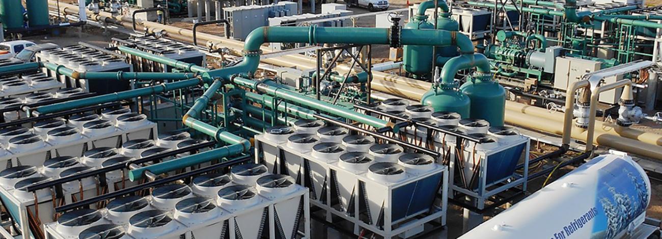 Aerial view of power blocks at the Dale Burgett Geothermal Plant.