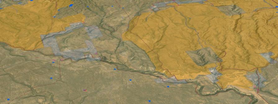 Image of BLM terrain with several layers of geospatial data.