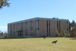 A rectangular building on a green lawn