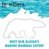 Alaska Frontiers podcast album artwork: Meet BLM Alaska's Marine Mammal Expert. Polar bear over Alaska north slope shape