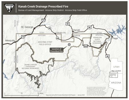 map showing location of Kanab Creek Drainage Prescribed Fire
