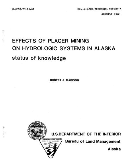 EFFECTS OF PLACER MINING ON HYDROLOGIC SYSTEMS IN ALASKA: STATUS OF KNOWLEDGE cover
