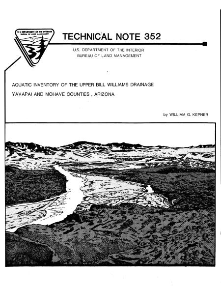 Aquatic Inventory of the Upper Bill Williams Drainage, Yavapai and Mohave Counties, Arizona cover