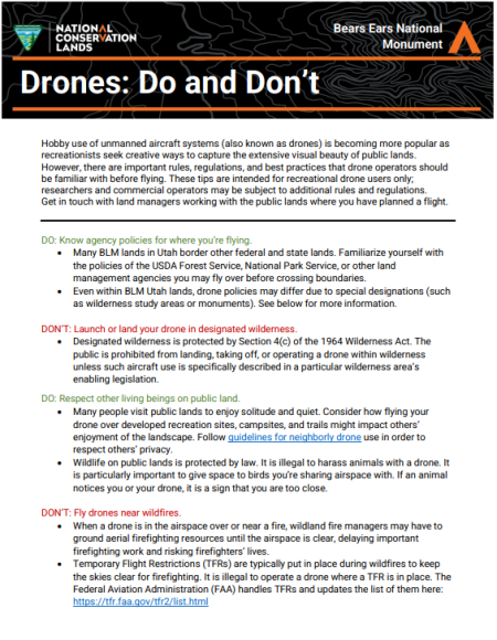 A screenshot of a text document titled "Drones: Do and Don't" with guidance on use of unmanned aircraft systems below.