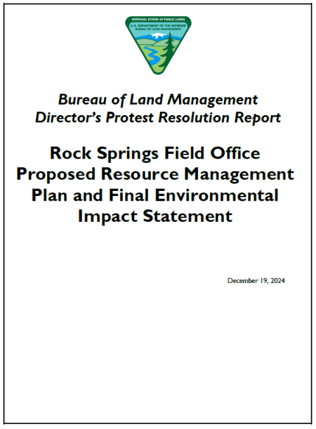 Rock Springs Field Office PRMP/FEIS Protest Report Cover