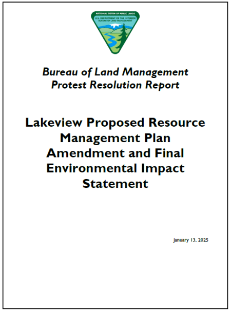 Lakeview Proposed RMP and Final EIS Protest Resolution Report Cover